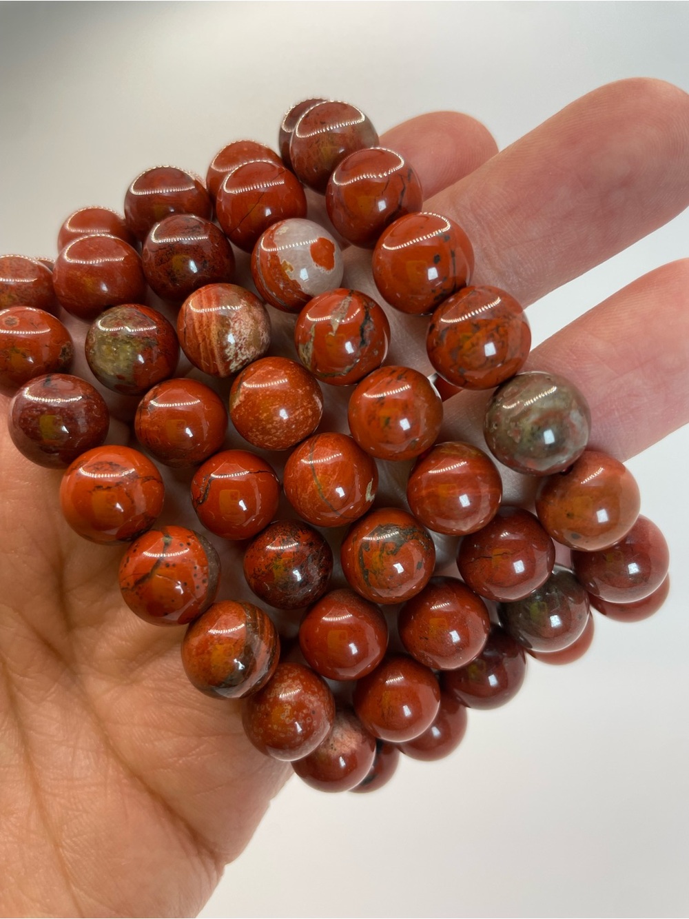 ONE Natural Red Jasper Beaded Bracelet Strand - 10mm (0148)